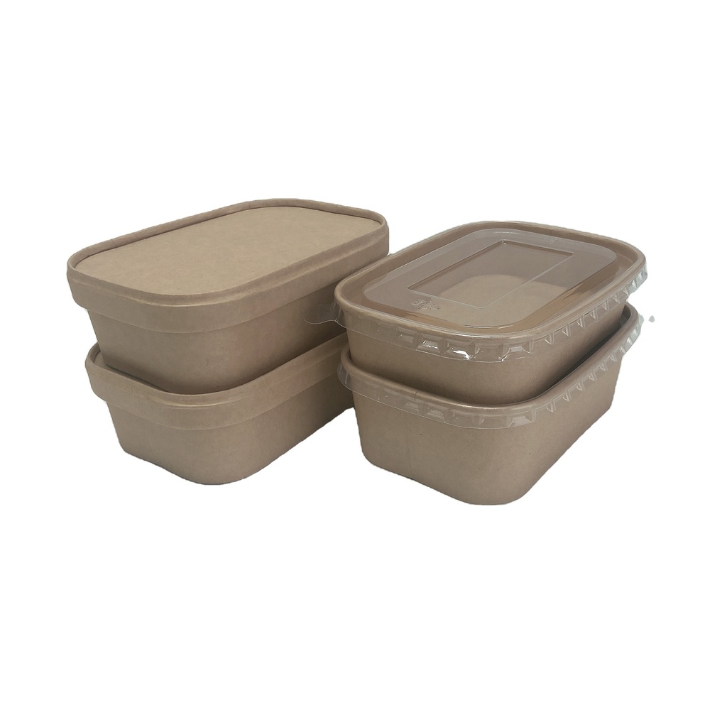 1000ml Paper Salad Rectangular Box(transparent anti-fog lid) 300sets/CTN | 1000ml 纸质 沙拉长方形外卖盒(透明防雾盖) 300套/箱